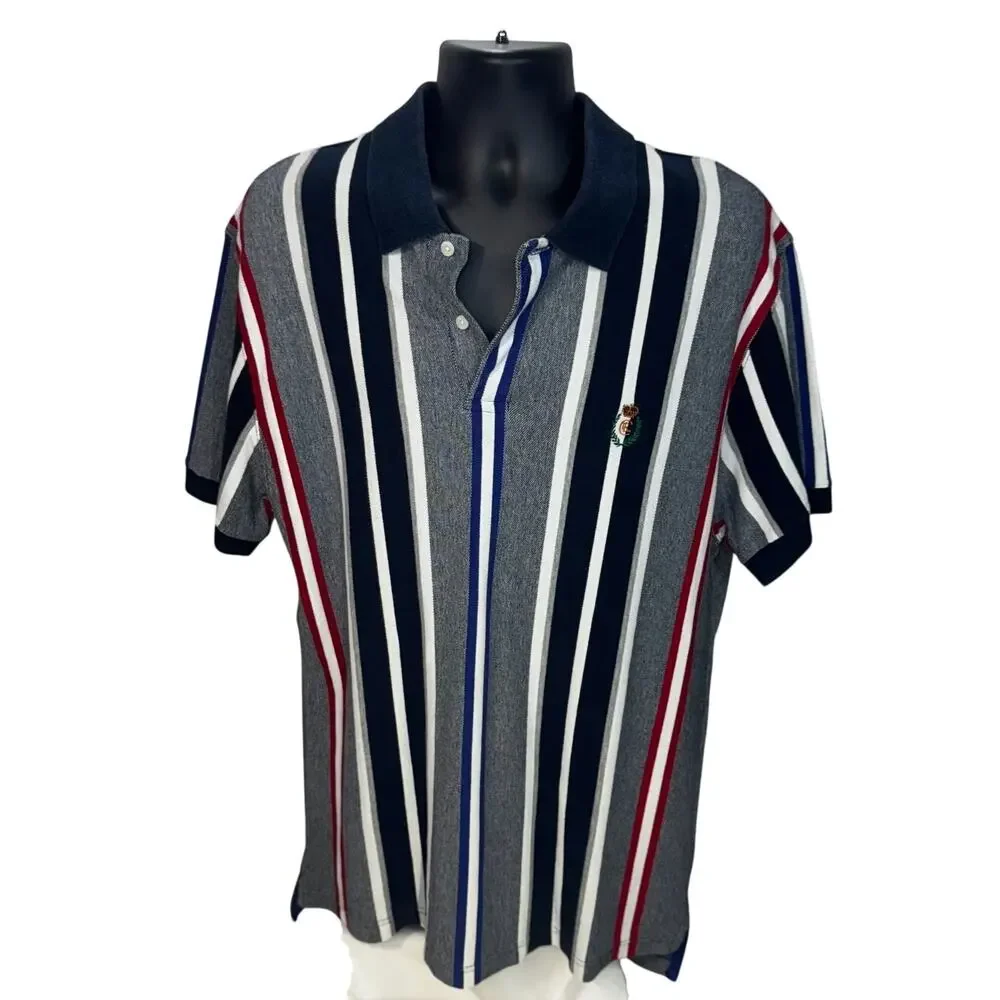 Chaps Ralph Lauren Polo Shirt Men's L Striped Crest Logo Cotton Preppy Golf